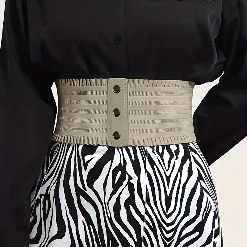 Κομψά βολάν φαρδιές ζώνες Κλασική μονόχρωμη ελαστική μέση Vintage παλτό φόρεμα Ζώνη κορσέ Waspie για γυναίκες