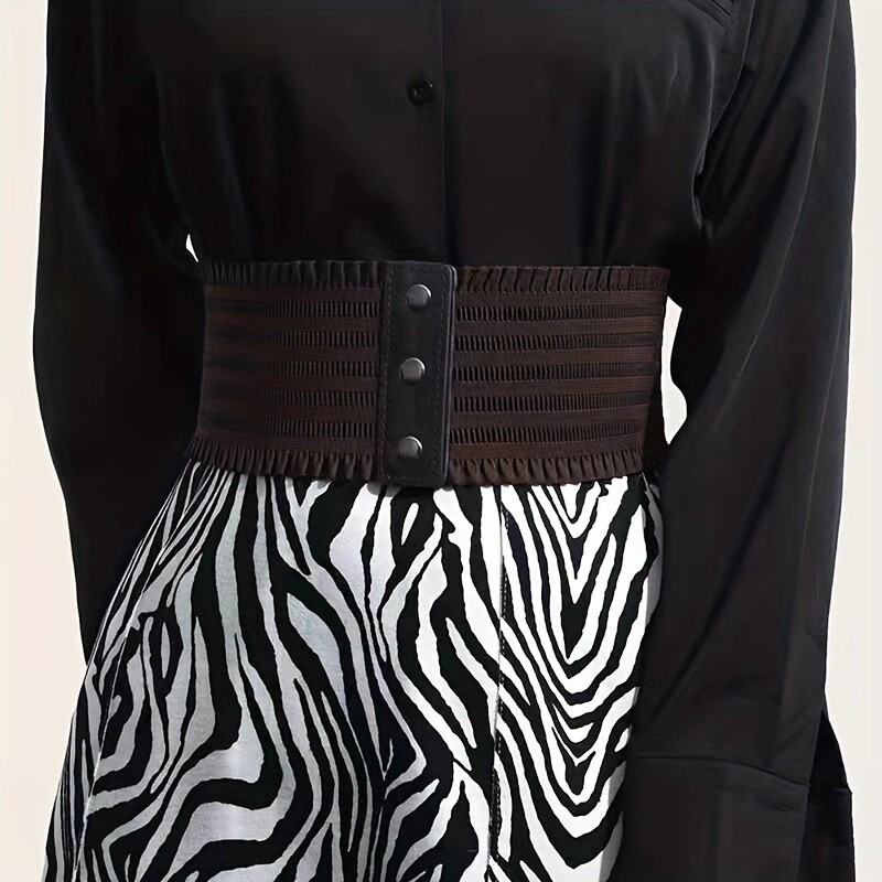 Κομψά βολάν φαρδιές ζώνες Κλασική μονόχρωμη ελαστική μέση Vintage παλτό φόρεμα Ζώνη κορσέ Waspie για γυναίκες