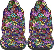 Retro 70-es évek virágos autóüléshuzatai Csak első ülések univerzálisan alkalmas teherautó furgonokhoz és SUV autókhoz, 2 részes üléshuzatok