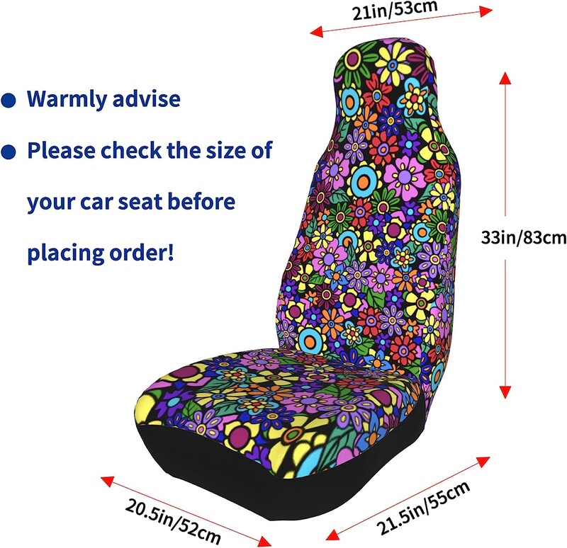 Retro 70-es évek virágos autóüléshuzatai Csak első ülések univerzálisan alkalmas teherautó furgonokhoz és SUV autókhoz, 2 részes üléshuzatok