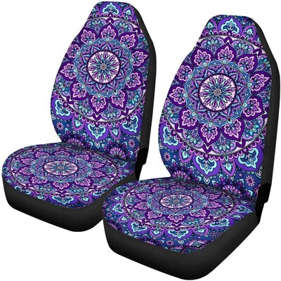 2 gab Mandala automašīnas sēdekļu pārvalki Boho Lotus Print priekšējie auto sēdekļi, automašīnas kausa sēdekļu aizsargpārvalki, universāli piemēroti