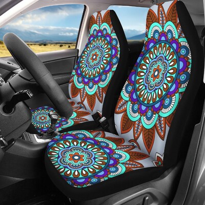 2 db Mandala autós üléshuzatok Boho Lotus Print első automatikus üléshuzat, autós vödörülés védőhuzatok univerzális illeszkedés