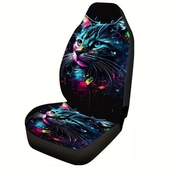 2бр. Galaxy Cat Printed Мъжки калъф за столче за кола Предни седалки за мъже и жени Протектор за седалка Кофа Възглавници за автомобилни седалки за автомобил SUV