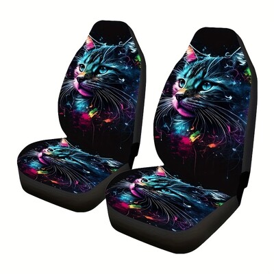2 bucăți Galaxy Cat Printed Husă scaun auto pentru bărbați scaune din față pentru bărbați și femei Protector scaun găleată perne scaun auto pentru mașină SUV