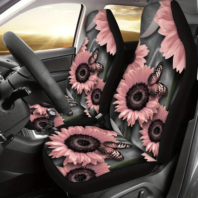 Pink Sunflower Butterfly Print Auto sēdekļa pārvalks Auto sēdekļa pārvalku komplekts Four Seasons Automašīnas spilvens sievietēm Vīriešu sēdekļa spilvens