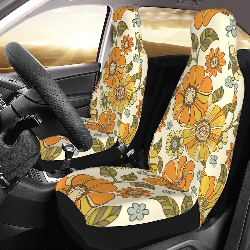 Retro poťahy na autosedačky v štýle Blossom v 70. rokoch, univerzálne, vhodné pre autá, nákladné autá, dodávky, čierne, 2 kusy