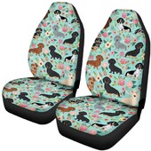 Poťahy na predné sedadlá Dachshund, sada 2 chráničov interiéru auta Bohemia Design, univerzálne, vhodné pre sedan, SUV a nákladné vozidlá