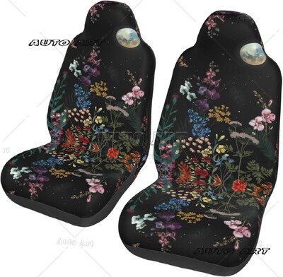 Автомобили Galaxy Moon Stars Калъфи за автомобилни седалки, Винтидж цвете Пеперуда Протектор за автомобилни седалки Калъфи за автомобилни подложки, Черен Starry