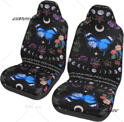 Poťahy na autosedačky Autá Galaxy Mesiac Hviezdy, Chránič sedadla vozidla Vintage kvetinový motýľ, poťahy na rohože do auta, čierne hviezdne