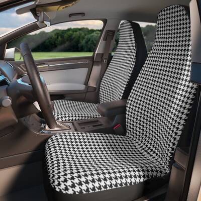Houndstooth autós üléshuzat nőknek aranyos, elegáns fekete-fehér üléshuzat járműhöz, egyszerű, semleges, esztétikus autó dec.