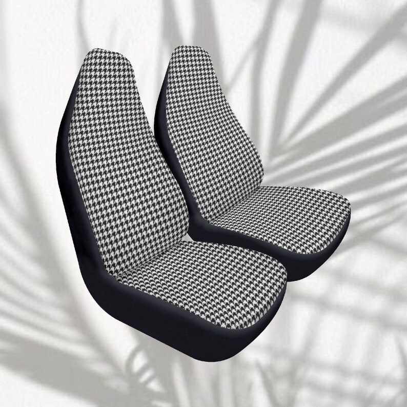 Houndstooth autós üléshuzat nőknek aranyos, elegáns fekete-fehér üléshuzat járműhöz, egyszerű, semleges, esztétikus autó dec.