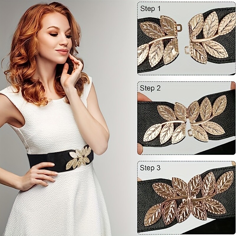 Elegantný vintage elastický opasok s kovovou prackou pre ženy - široký pás na kabáty a podväzky