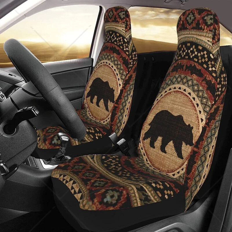 Vintage Bear Brown automašīnu sēdekļu pārvalku komplekts 2 gab. Priekšējo sēdekļu aizsargierīces universālajam vieglo apvidus auto furgonam kravas automašīnas auto sēdekļa pārvalku komplekts