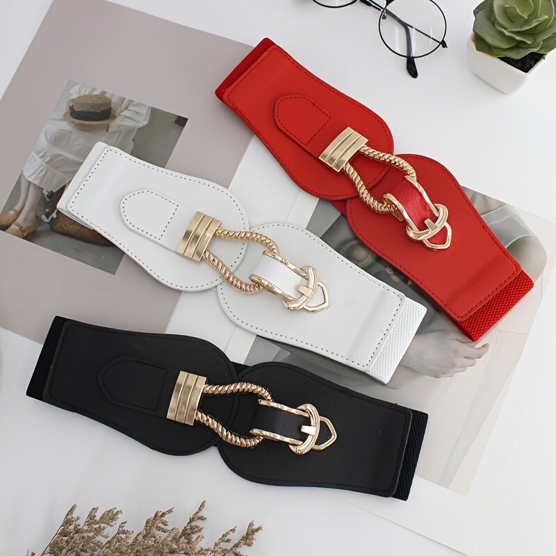 Fashion-Forward női deréköv: elasztikus dekoratív öv virág formájú kialakítással – tökéletes ruhákhoz és szoknyákhoz!