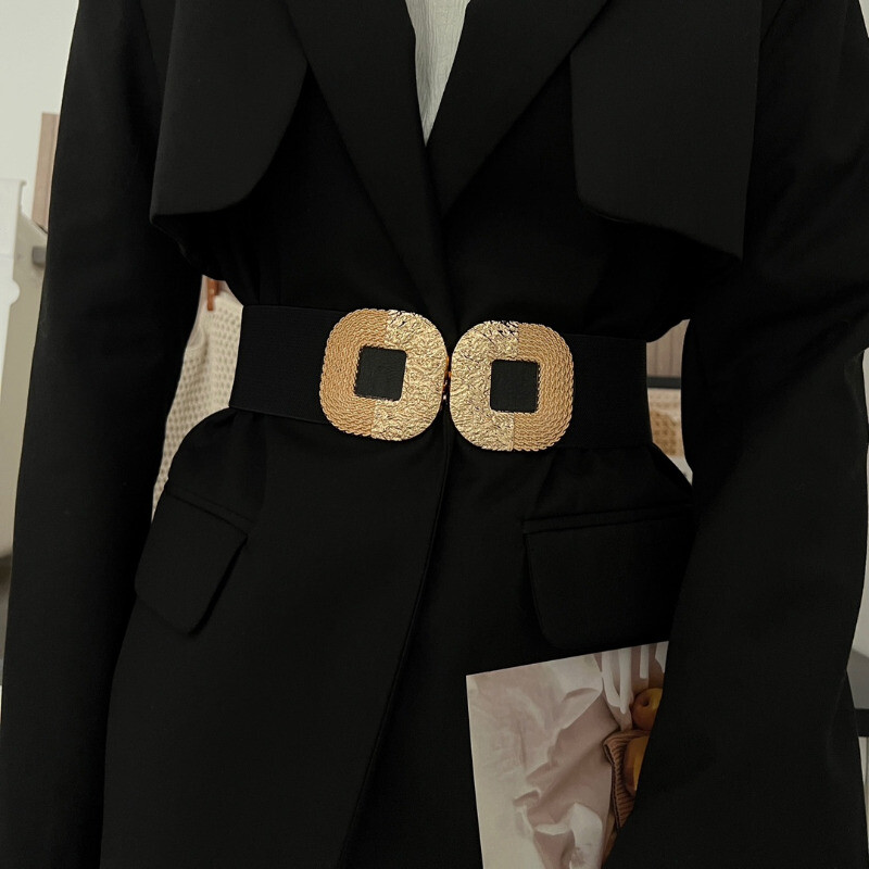 Cataramă pătrată din metal pentru femei, cu centură elastică, costum decorativ lat, îmbrăcăminte exterioară, rochie, la modă, centură neagră