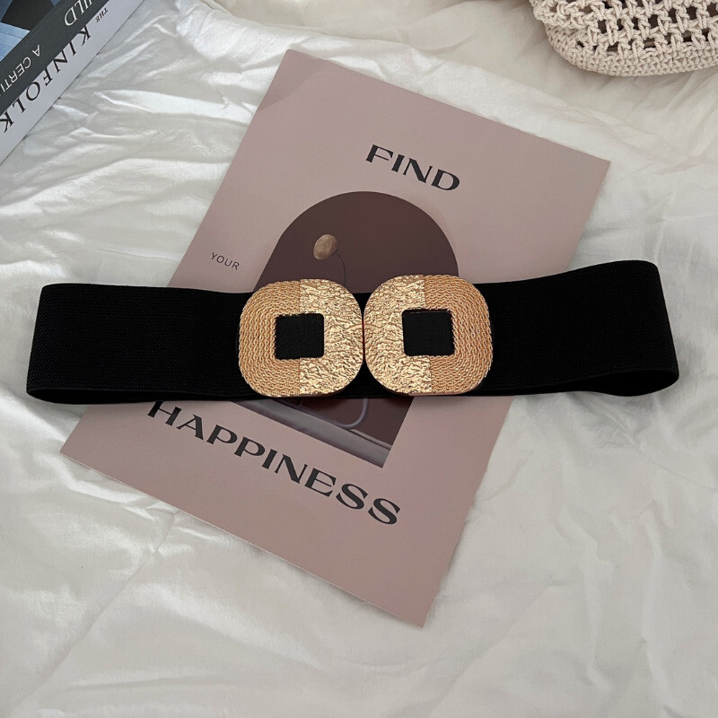 Cataramă pătrată din metal pentru femei, cu centură elastică, costum decorativ lat, îmbrăcăminte exterioară, rochie, la modă, centură neagră