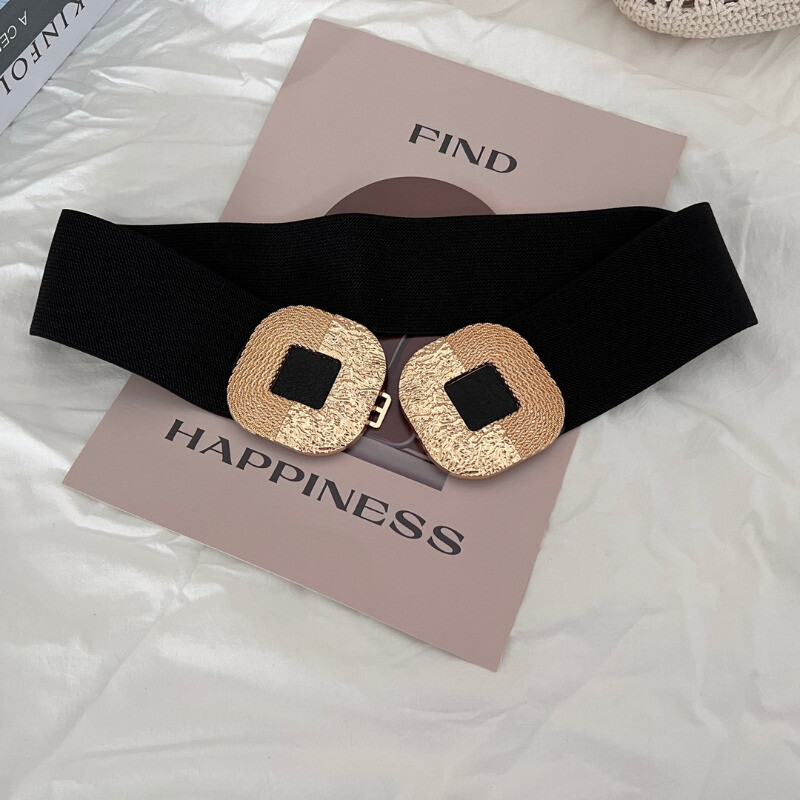 Cataramă pătrată din metal pentru femei, cu centură elastică, costum decorativ lat, îmbrăcăminte exterioară, rochie, la modă, centură neagră