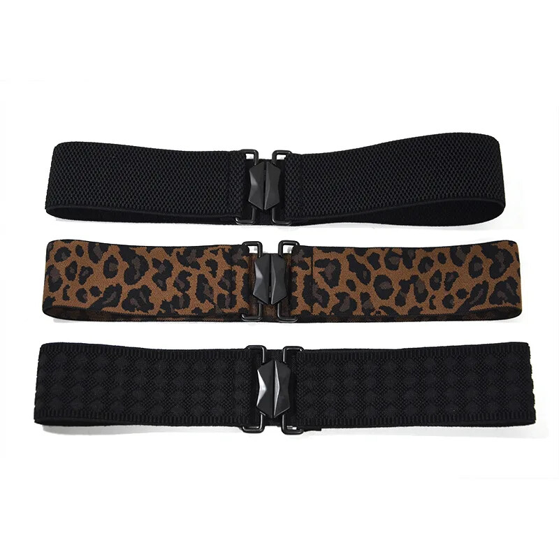 Opasky pre ženy, nový jednoduchý elastický pás s leopardím vzorom, ozdobný pás, široký módny dámsky opasok čierny 5 cm
