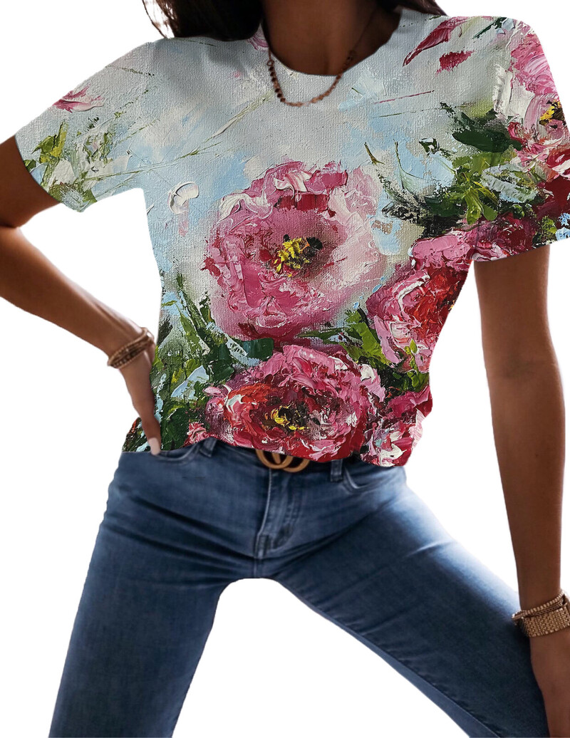 Ženska majica kratkih rukava Ljeto Novi kreativni cvjetni uzorak 3D print Ženske majice kratkih rukava 