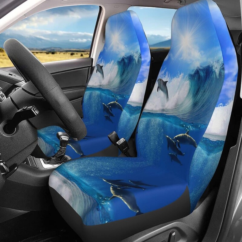 Poťahy na sedadlá Ocean Dolphin, príslušenstvo do auta, sada 2 ks, chrániče predných sedadiel vozidla, chrániče interiéru auta, univerzálne poťahy na auto