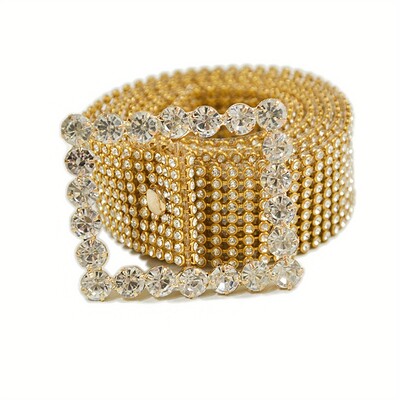 Visiškai Kalnų krištolas inkrustuoti Y2K diržai Blizganti širdies kvadratinė apvali ovali sagties diržas Stilingas hiphopo plataus diržo suknelės diržas moterims