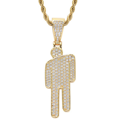 Hip-hop nyaklánc, rozsdamentes acél kerek fejű cirkon páros medál nyaklánc, ferde fejű medál, tele cirkon Chaoren nyaklánc