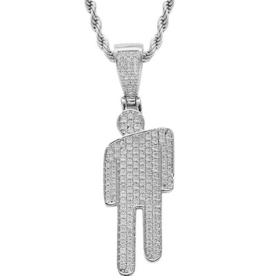 Hip-hop nyaklánc, rozsdamentes acél kerek fejű cirkon páros medál nyaklánc, ferde fejű medál, tele cirkon Chaoren nyaklánc