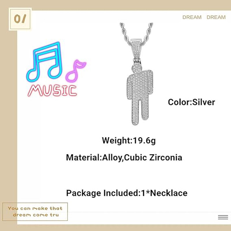 Hip-hop nyaklánc, rozsdamentes acél kerek fejű cirkon páros medál nyaklánc, ferde fejű medál, tele cirkon Chaoren nyaklánc