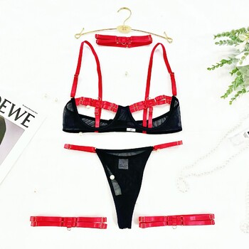 Hot Style Sexy Two Color Fitted Strappy Hollow Out Σέξι εσώρουχα τεσσάρων τεμαχίων Διαθέσιμα Cross Border σε Ευρώπη και Αμερική