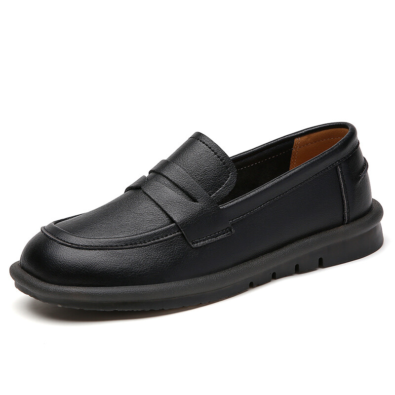 Női bőrcipők Női brit stílusú új, vastag talpú egyetemi stílusú, alkalmi naplopók Valódi bőr divatos női cipők