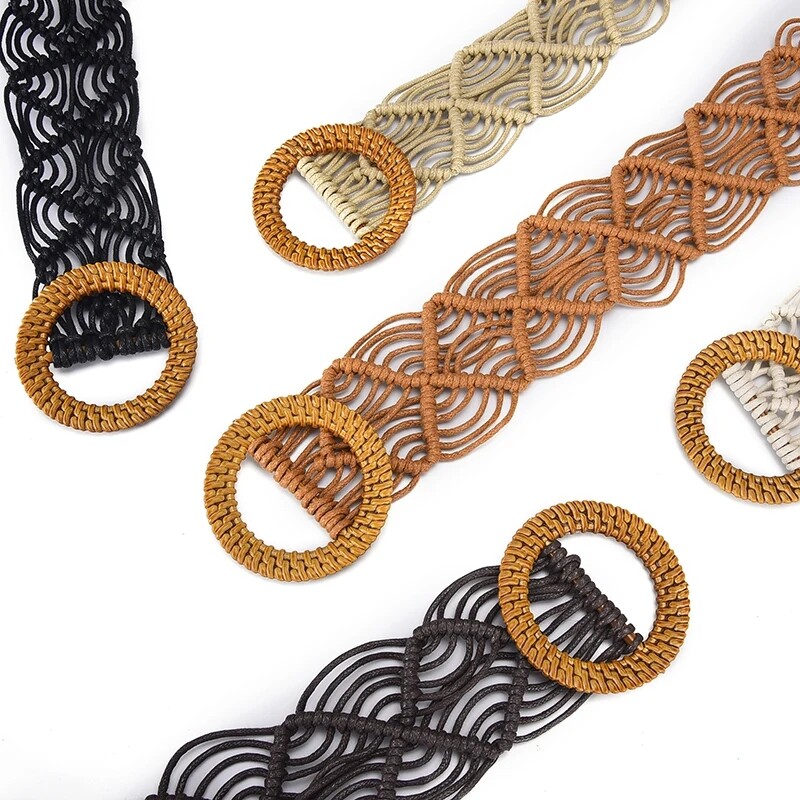 Cureaua de damă, modă retro, frânghie de ceară, țesătură în talie, stil etnic, țesătură manuală, sigiliu în talie extra lat, combinat cu fustă.