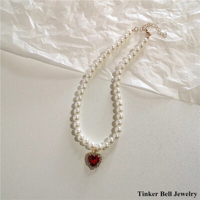 Kpop Vintage Love Heart Pendant Choker kaklarota sievietēm cirkona pērļu ķēdes ballīte Estētiskās rotaslietas Ziemassvētku dāvanu karstā izpārdošana