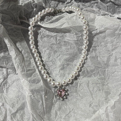 Kpop Vintage Love Heart Pendant Choker kaklarota sievietēm cirkona pērļu ķēdes ballīte Estētiskās rotaslietas Ziemassvētku dāvanu karstā izpārdošana