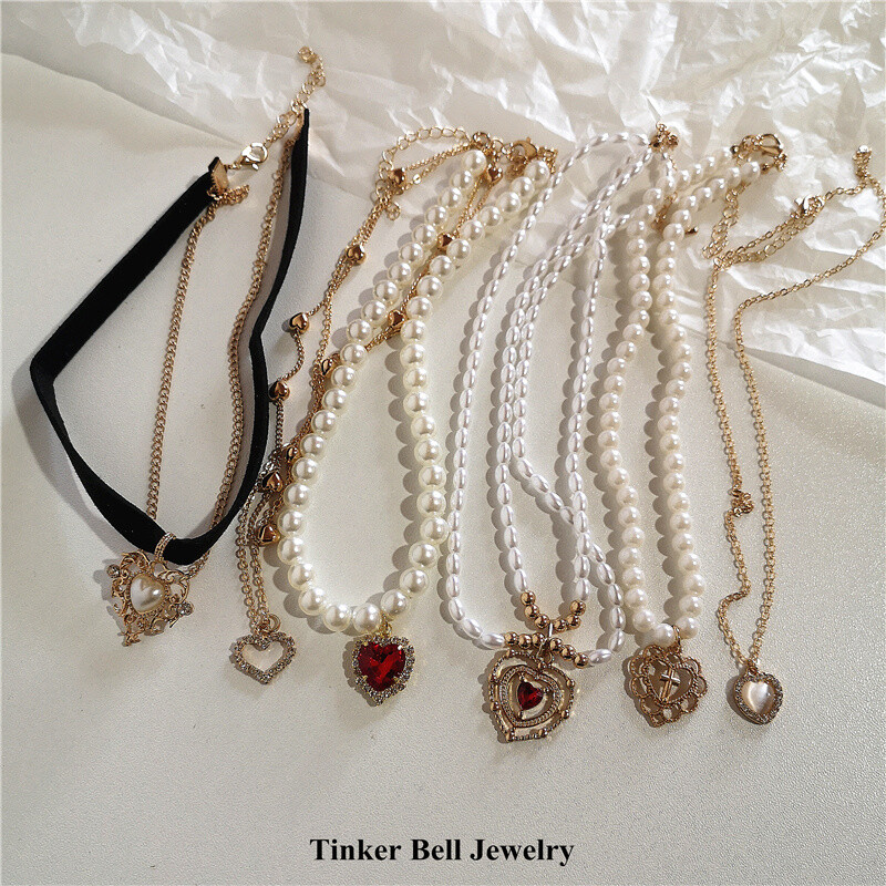Kpop Vintage Love Heart Pendant Choker kaklarota sievietēm cirkona pērļu ķēdes ballīte Estētiskās rotaslietas Ziemassvētku dāvanu karstā izpārdošana