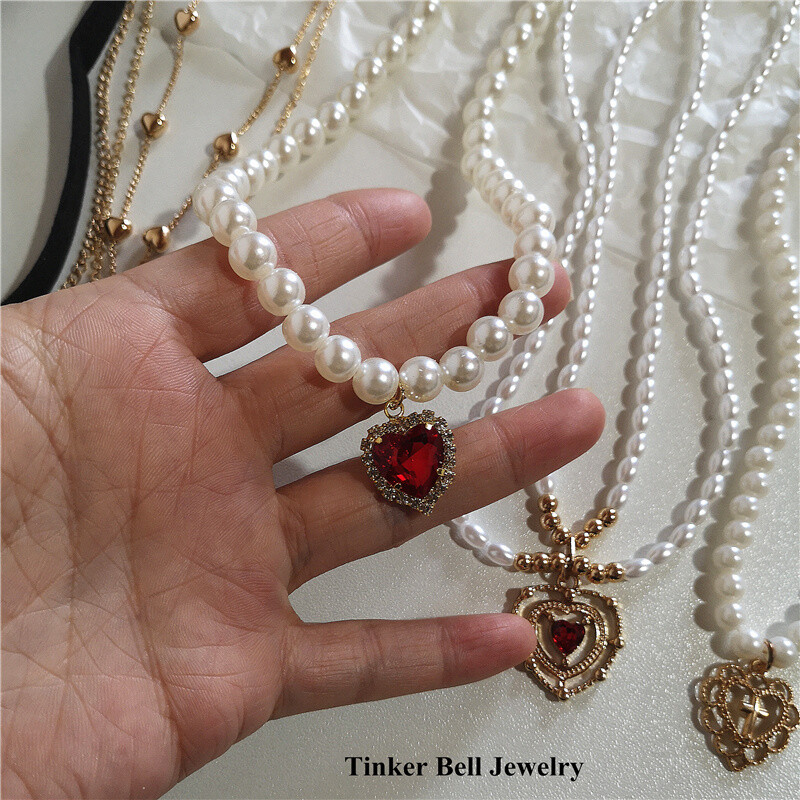 Kpop Vintage Love Heart Pendant Choker kaklarota sievietēm cirkona pērļu ķēdes ballīte Estētiskās rotaslietas Ziemassvētku dāvanu karstā izpārdošana