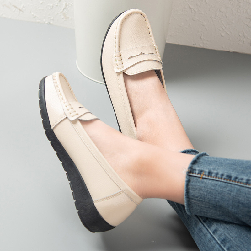 2023 Női, lapos, valódi bőr cipő Női emelvény alkalmi, puha női naplopók Sekély csúszócipők Női nővércipők