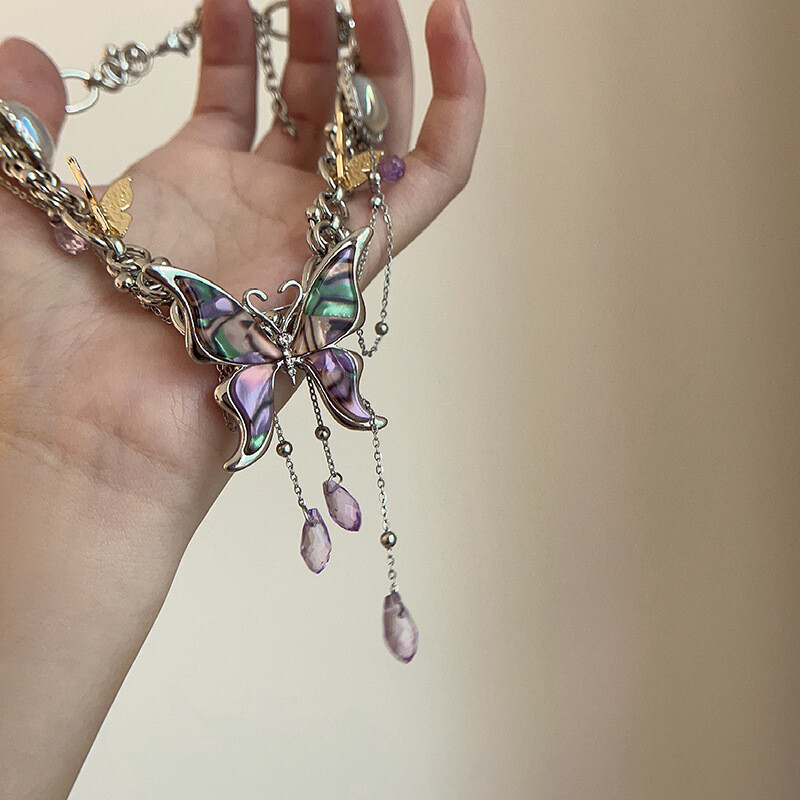 Εκθαμβωτικό Κολιέ με μεταλλική φούντα πεταλούδα Πανκ Υπερβολικό Πολυτελές Τσόκερ Δείπνο Κομψό κόσμημα για γυναίκες Unisex