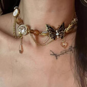 Noul colier fluture în stil etnic chinezesc pentru lux ușor și design unic pentru femei, lanț de pulover Maillard de toamnă și iarnă