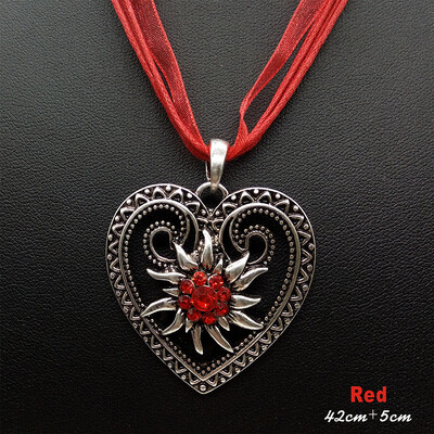 Jauna vintage sirds ēdelveisa ziedu kaklarota organzas lentes virves ķēdes kulons sievietēm Dirndl Oktoberfest juvelierizstrādājumu vairumtirdzniecība