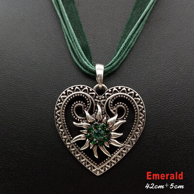 Jauna vintage sirds ēdelveisa ziedu kaklarota organzas lentes virves ķēdes kulons sievietēm Dirndl Oktoberfest juvelierizstrādājumu vairumtirdzniecība