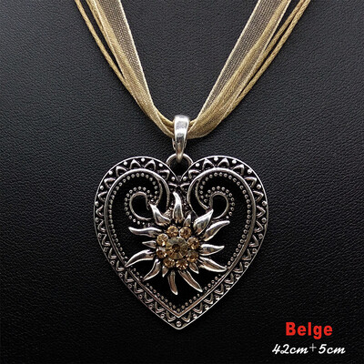 Jauna vintage sirds ēdelveisa ziedu kaklarota organzas lentes virves ķēdes kulons sievietēm Dirndl Oktoberfest juvelierizstrādājumu vairumtirdzniecība