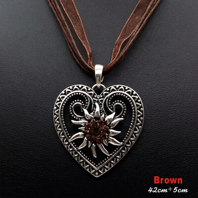 Jauna vintage sirds ēdelveisa ziedu kaklarota organzas lentes virves ķēdes kulons sievietēm Dirndl Oktoberfest juvelierizstrādājumu vairumtirdzniecība