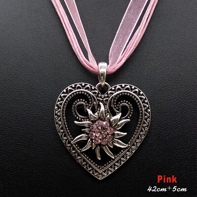 Jauna vintage sirds ēdelveisa ziedu kaklarota organzas lentes virves ķēdes kulons sievietēm Dirndl Oktoberfest juvelierizstrādājumu vairumtirdzniecība