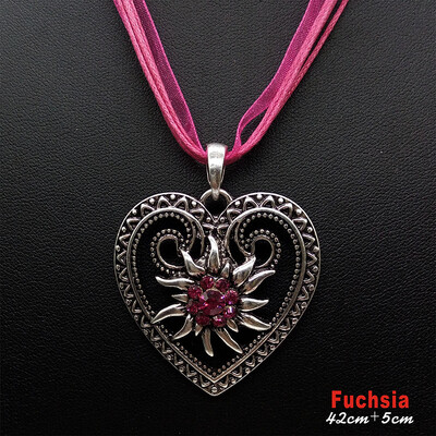 Jauna vintage sirds ēdelveisa ziedu kaklarota organzas lentes virves ķēdes kulons sievietēm Dirndl Oktoberfest juvelierizstrādājumu vairumtirdzniecība