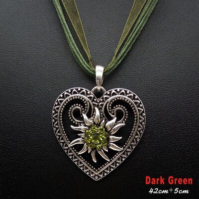 Jauna vintage sirds ēdelveisa ziedu kaklarota organzas lentes virves ķēdes kulons sievietēm Dirndl Oktoberfest juvelierizstrādājumu vairumtirdzniecība