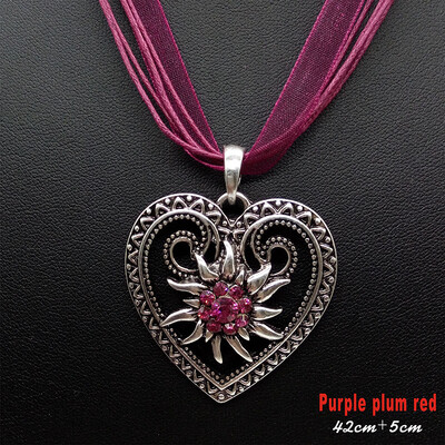 Jauna vintage sirds ēdelveisa ziedu kaklarota organzas lentes virves ķēdes kulons sievietēm Dirndl Oktoberfest juvelierizstrādājumu vairumtirdzniecība