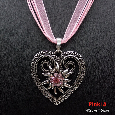 Jauna vintage sirds ēdelveisa ziedu kaklarota organzas lentes virves ķēdes kulons sievietēm Dirndl Oktoberfest juvelierizstrādājumu vairumtirdzniecība