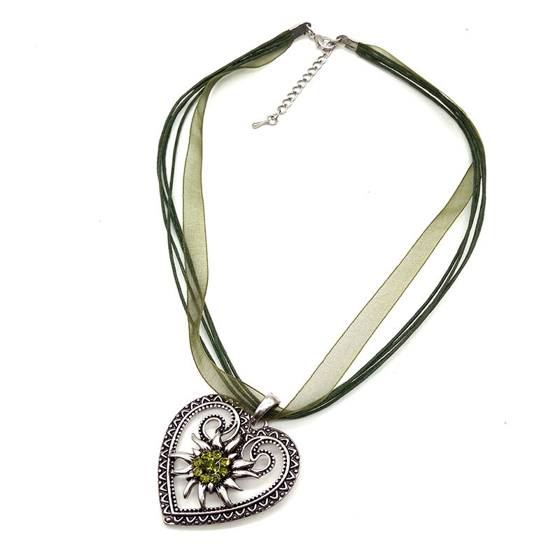 Jauna vintage sirds ēdelveisa ziedu kaklarota organzas lentes virves ķēdes kulons sievietēm Dirndl Oktoberfest juvelierizstrādājumu vairumtirdzniecība