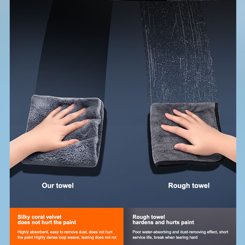 SEAMETAL 40X100CM autómosó törölköző korall bársony mikroszálas tiszta törlőkendő szegés nélkül vastagított puha, nagy nedvszívó képességű autómosó törölközők