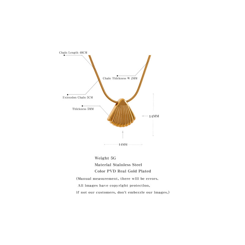 Yhpup Statement Cochilă de metal Pandantiv Colier din oțel inoxidabil Impermeabil de vară, elegant, culoare auriu, placat cu PVD, Bijuterii cu ridicata